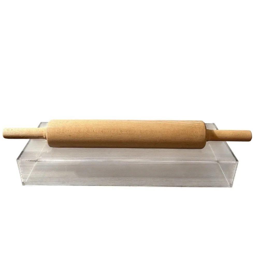 Raw wood Rolling pin metal center Rounded handles Farmhouse